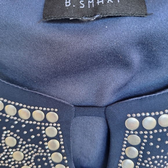 Be Smart Dress Embellished V Neck SzL? Cap Sleeves Navy Knee Length - Picture 3 of 8